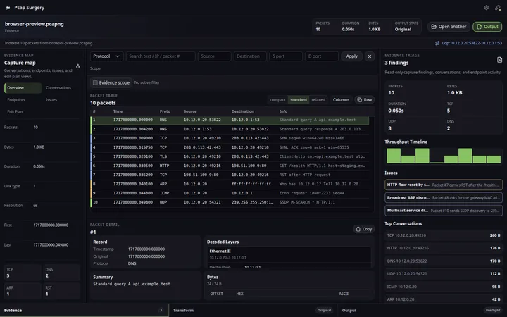 PCAP Surgery desktop software screenshot