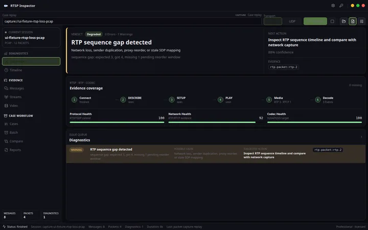 RTSP Inspector desktop software screenshot
