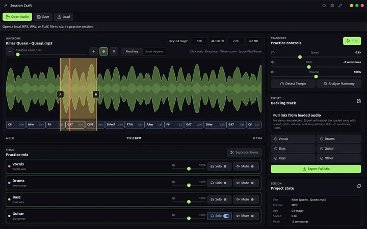 Session Craft desktop software screenshot