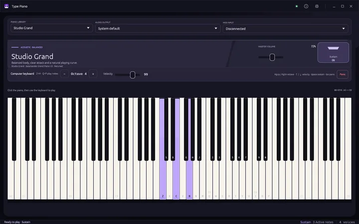 Type Piano desktop software screenshot